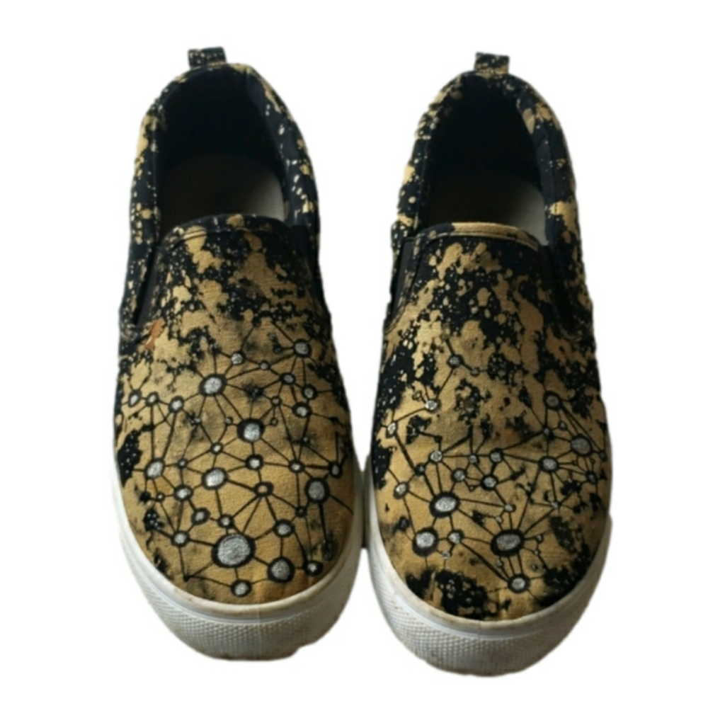 Hand painted One of a kind bleach tie dye slip on canvas vans style shoes OOAK